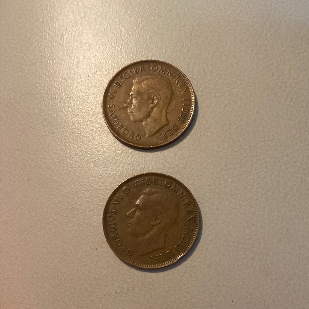Vintage Australian King George VI Bronze Penny Coins (Set of Two)